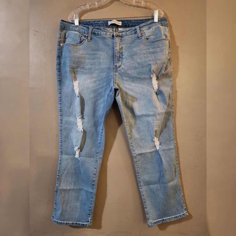 Pasion Womens Skinny Ankle Jeans Size 22 Blue Distressed Mid Rise Super Stretch